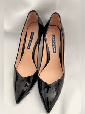 Stuart Weitzman Black Patent Pointed-Toe Pump